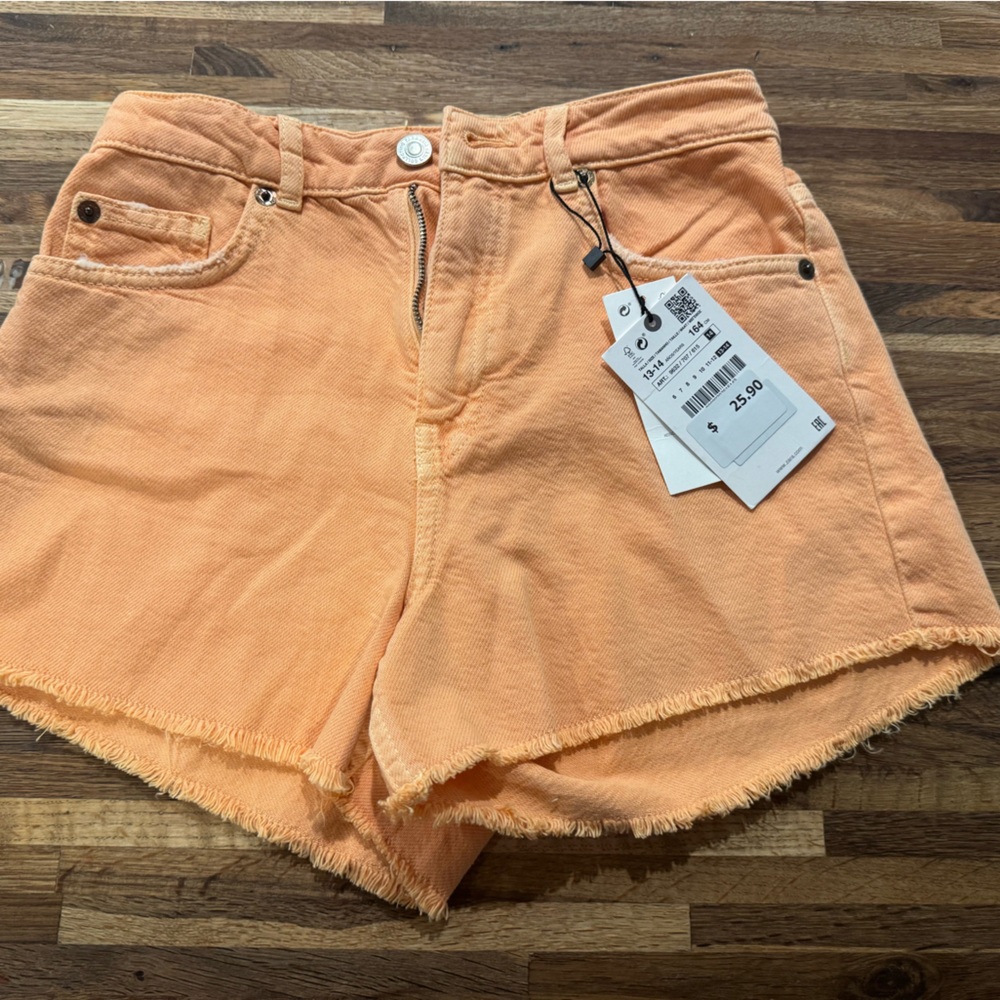 Zara Peach Frayed Hem Women's Shorts